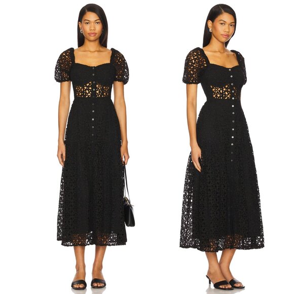 NEW HEARTLOOM Sarella Midi Dress in Black Crochet Cotton Medium M - Picture 1 of 2